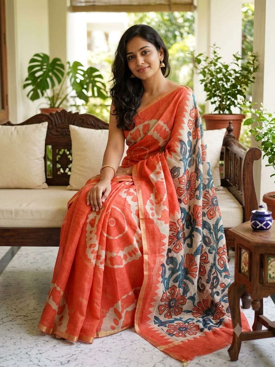 Cotton Candy Linen Cotton Saree with Contrast Floral Pallu