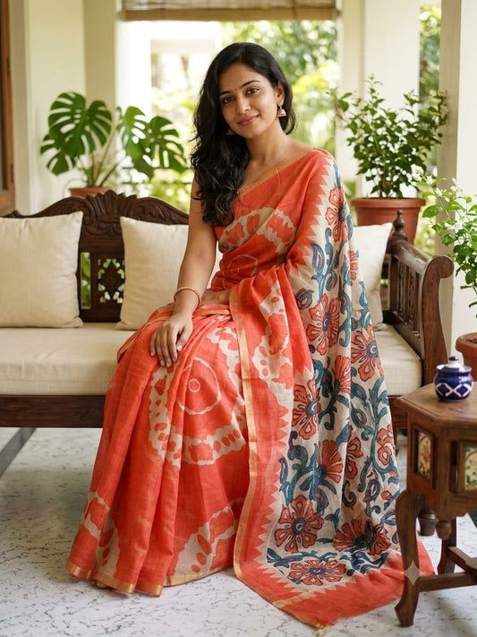 Cotton Candy Linen Cotton Saree with Contrast Floral Pallu