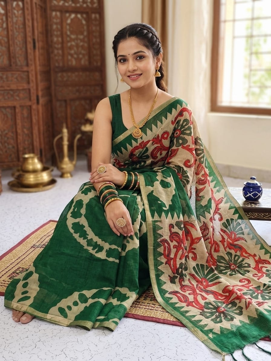 Cotton Candy Linen Cotton Saree with Contrast Floral Pallu