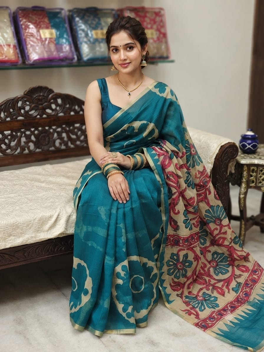 Cotton Candy Linen Cotton Saree with Contrast Floral Pallu
