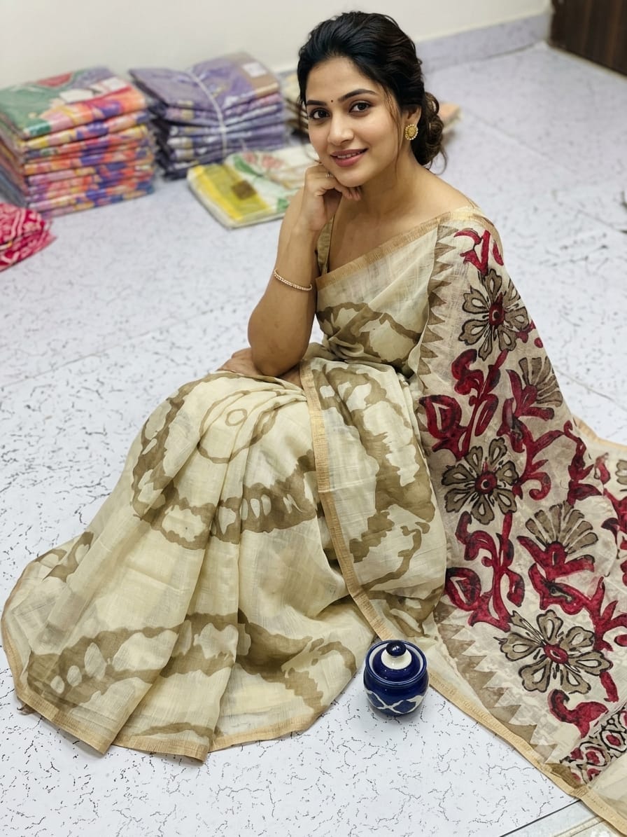 Cotton Candy Linen Cotton Saree with Contrast Floral Pallu