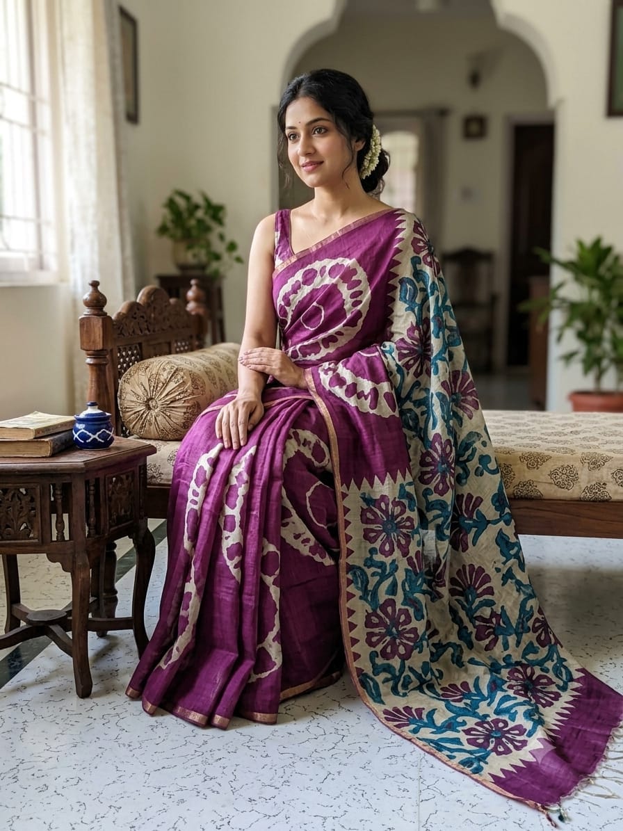 Cotton Candy Linen Cotton Saree with Contrast Floral Pallu