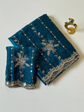 Fendy Chiffon Sequin Embroidered Saree with Scalloped Border