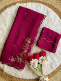 Crush Silk Saree with Gold Bead Handwork and Scalloped Border
