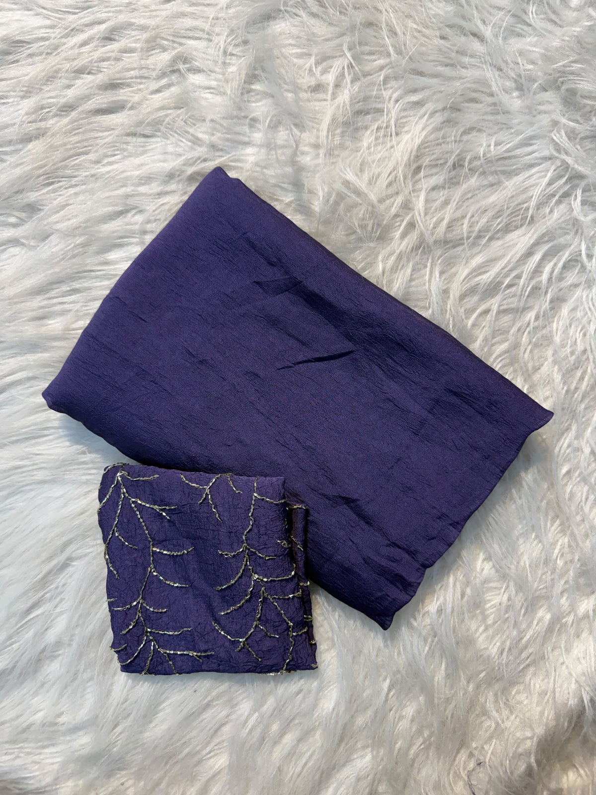 Violet plain Rangoli viscose georgette saree with embroidered blouse featuring metallic branch motif