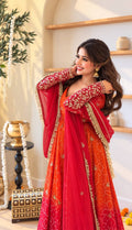 Orange Red Bandhani Print Sequin Embroidered Anarkali Set with Dupatta