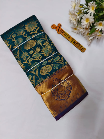 Teal Blue Kanchi Silk Saree
