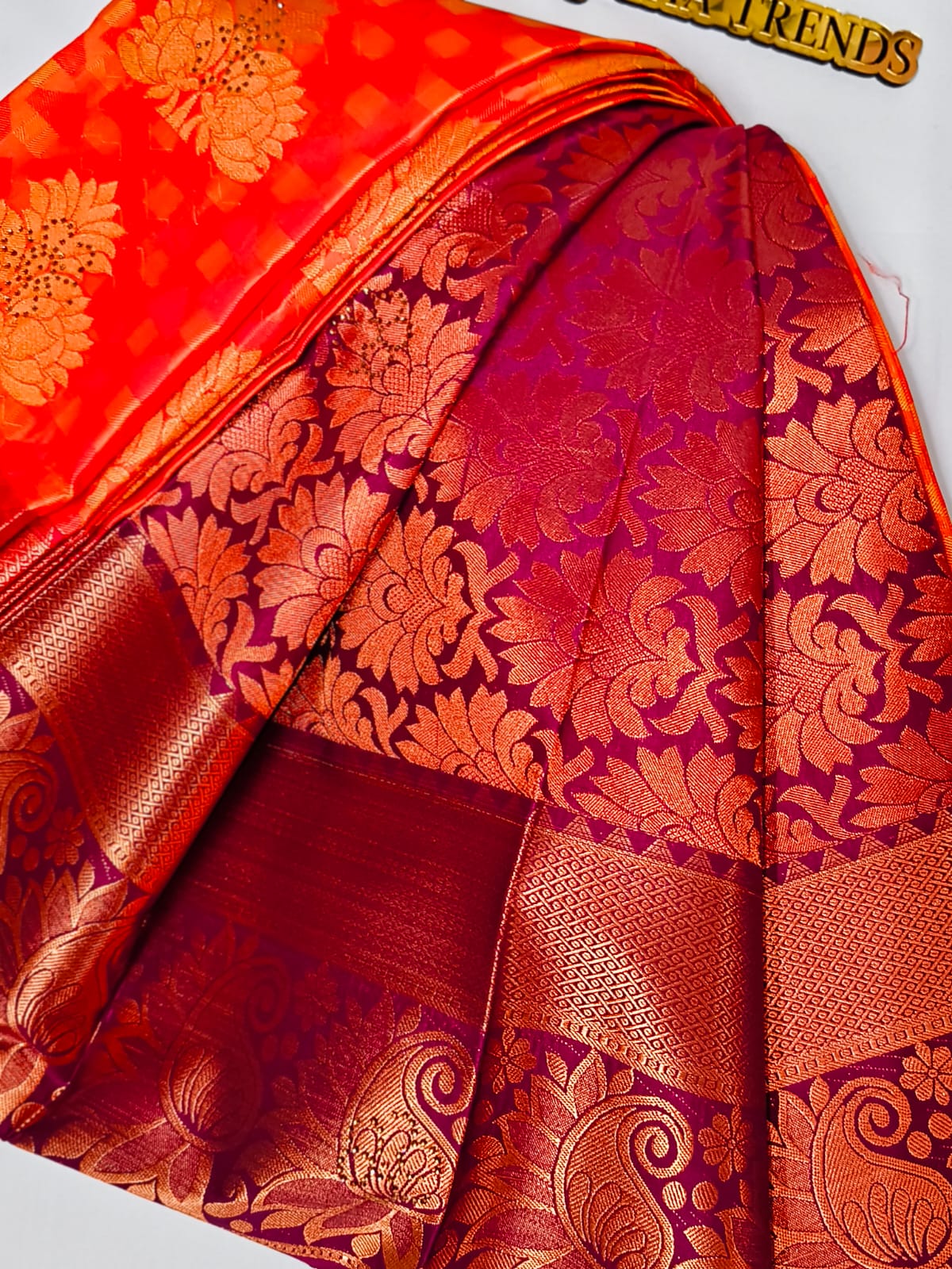 Red-Orange Softsilk Saree