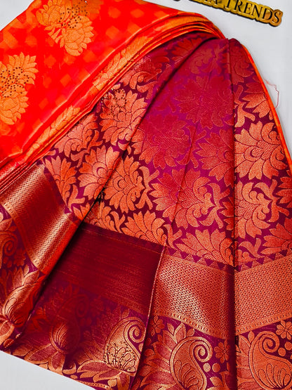 Red-Orange Softsilk Saree