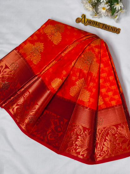 Red-Orange Softsilk Saree