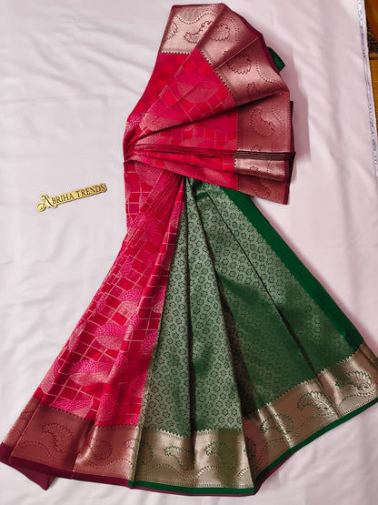 Pink Leaf Motif Silk Saree