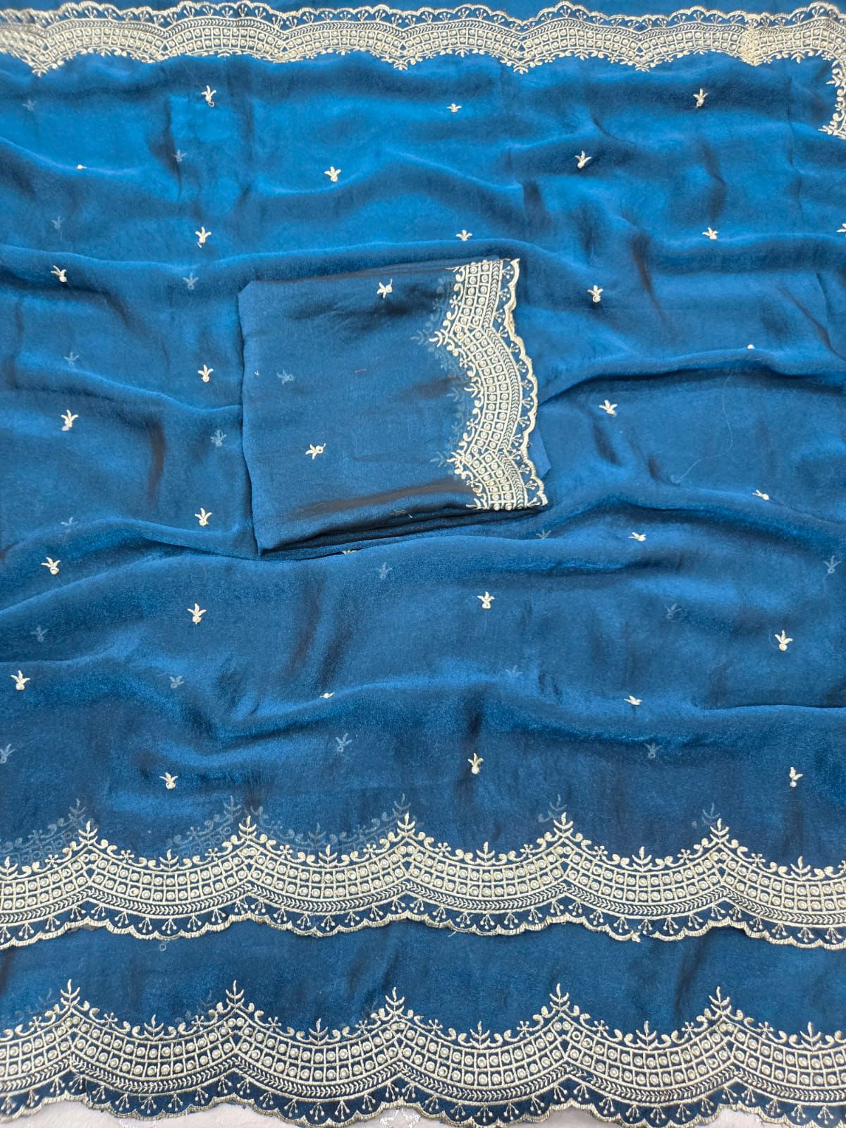 Satin Dual Shade Multi Embroidery Work Saree