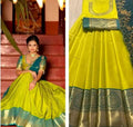 Parrot Green Kanjeevaram Silk Pure Zari Half Saree