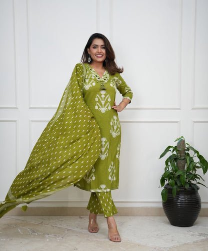Printed Cotton kurta, Pant & Dupatta Set