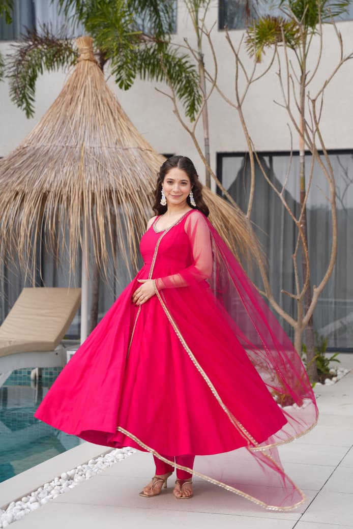 Pure Romansilk Chanderi fully Flair Anarkali Suit