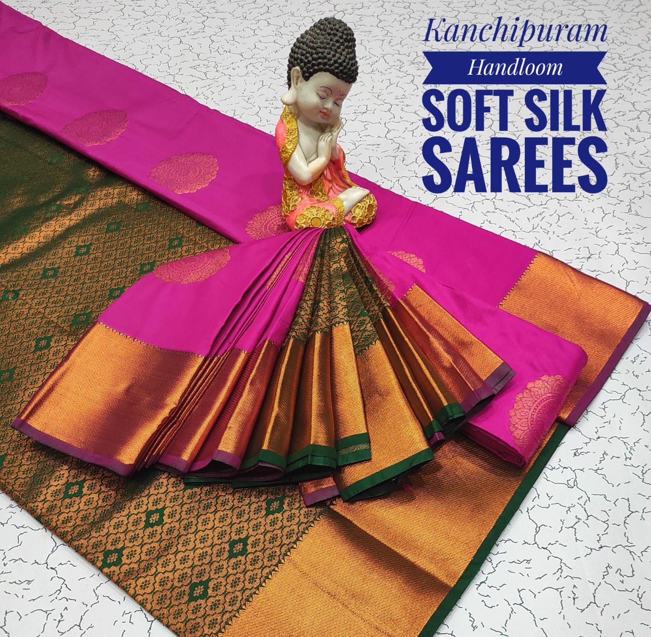 Semi Kanchipuram Rich Bhutta work embosed Silk Sarees