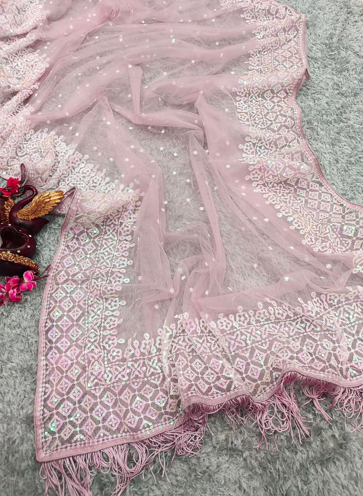 Relaunch- Designer Sequence Pink Saree