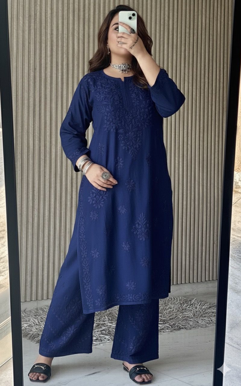 Lucknowi Chikankari Beautiful Designer Dyeable Rayon Plazo Set
