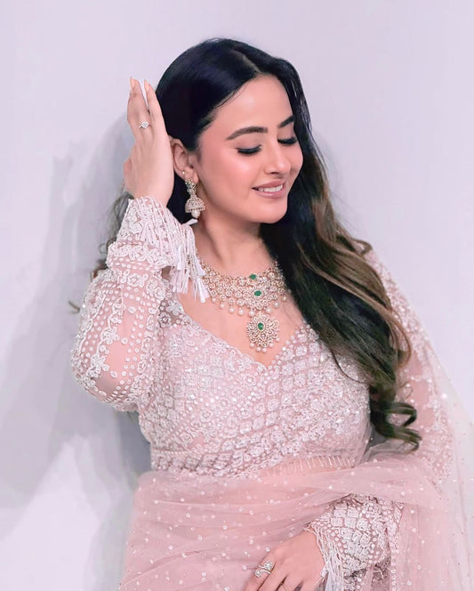Relaunch- Designer Sequence Pink Saree