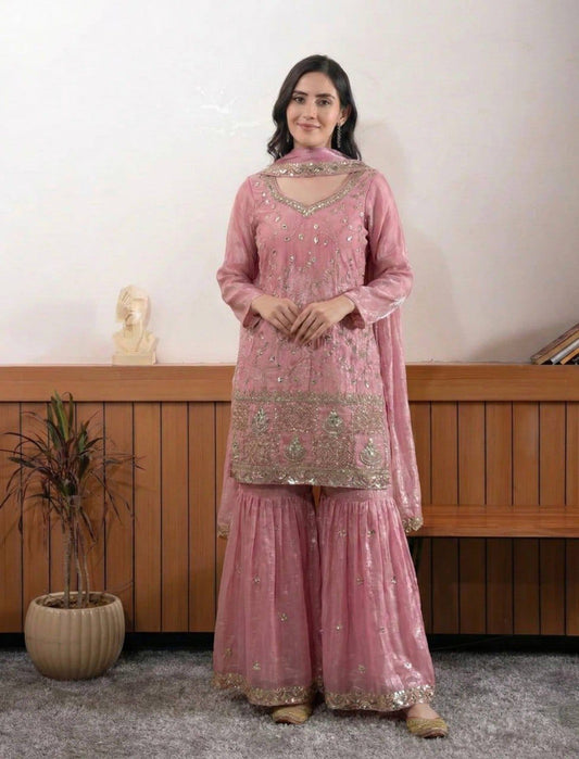 Fendysilk Pink Sharara Suit