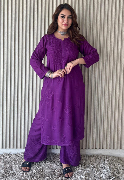Lucknowi Chikankari Beautiful Designer Dyeable Rayon Plazo Set