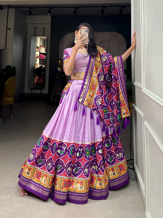 Sheer Tussar Silk with Patola Print Lehenga