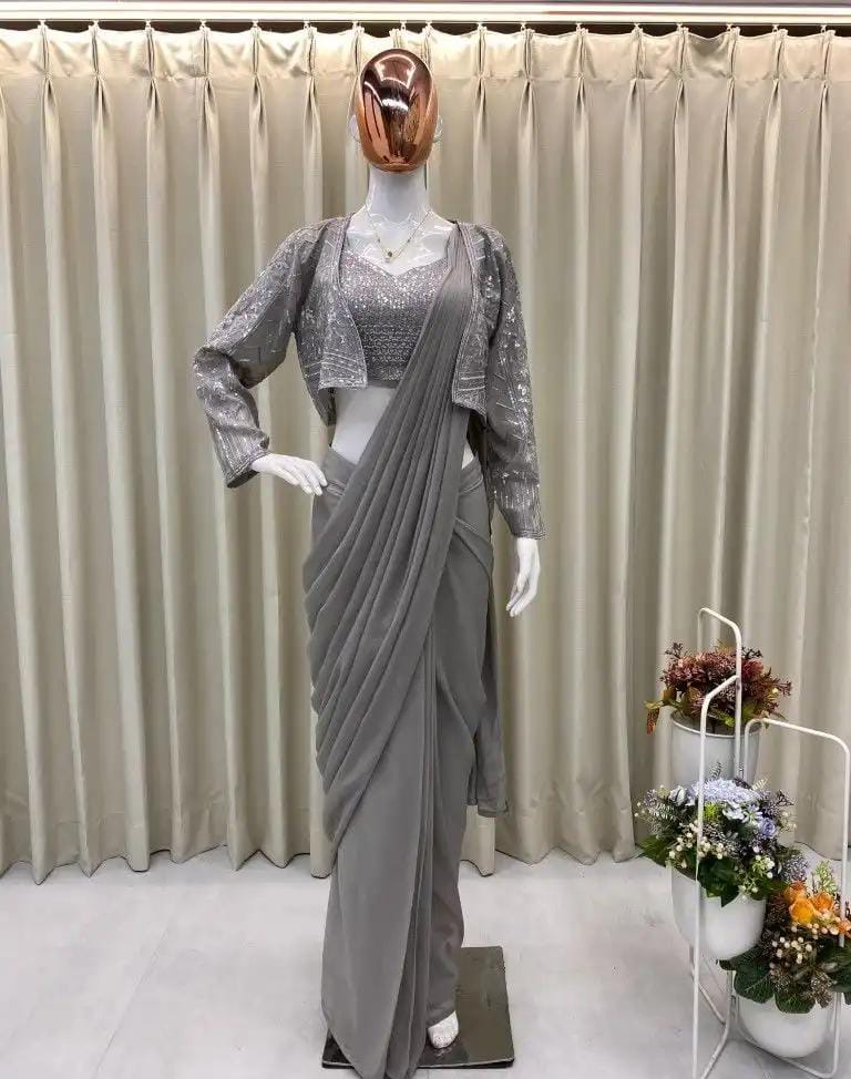 Heavy Sequence Partywear Saree with Koti