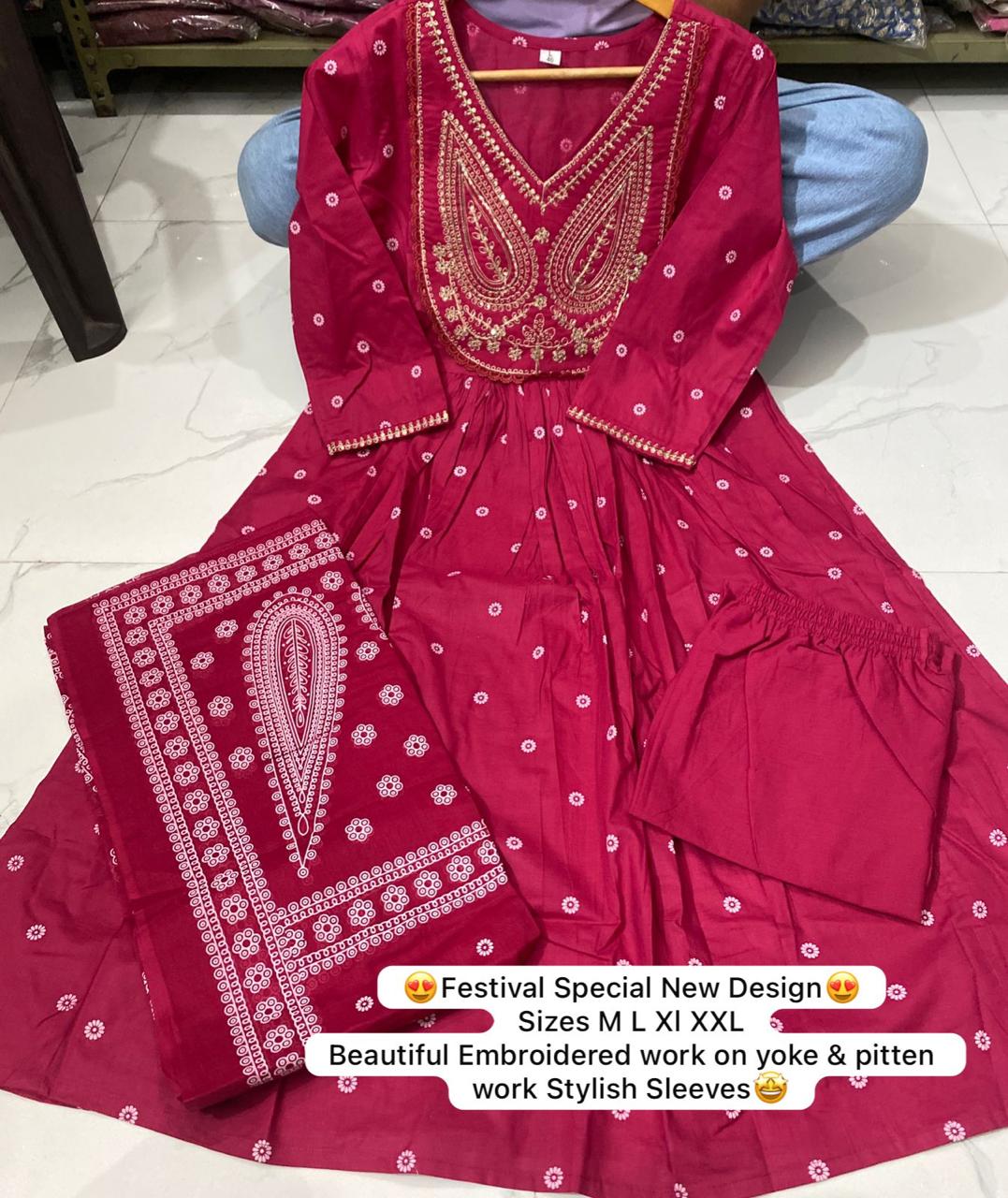 Printed Cotton Anarkali Suit