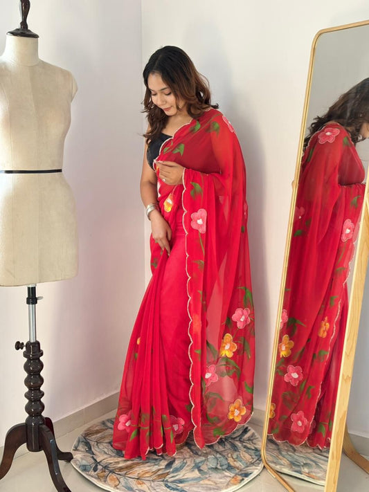 Khatali Cutdana Handwork Georgette Saree