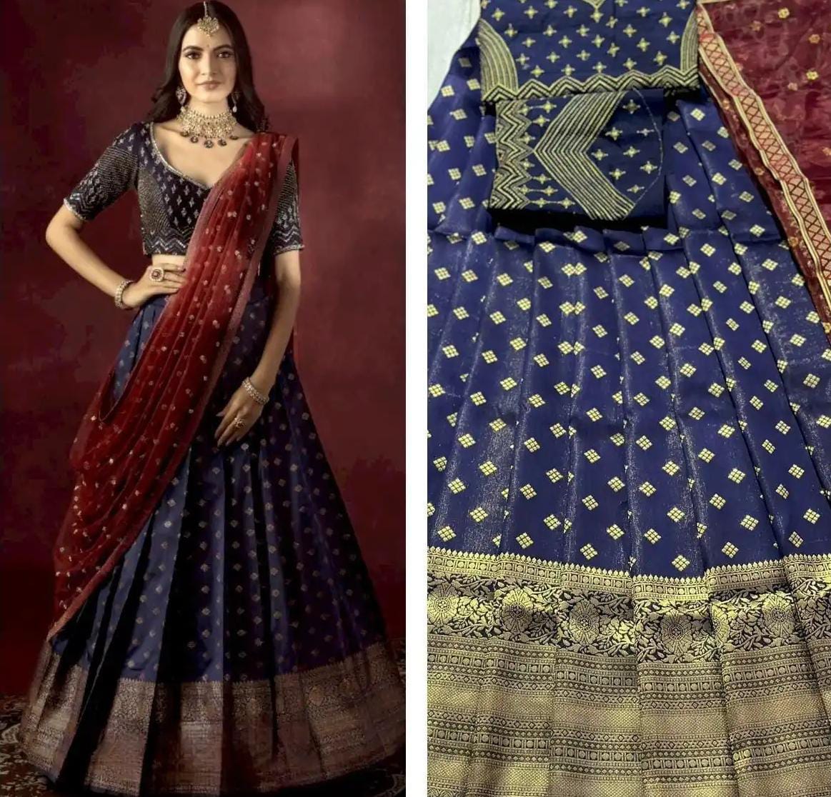 Navy Blue Tapeta Silk Halfsaree