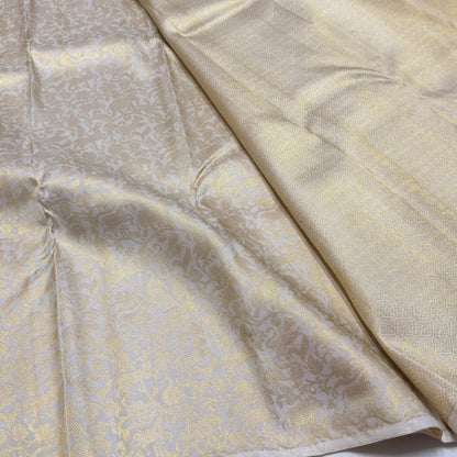 Pure  Off White Kanchipuram Handloom Silk Saree