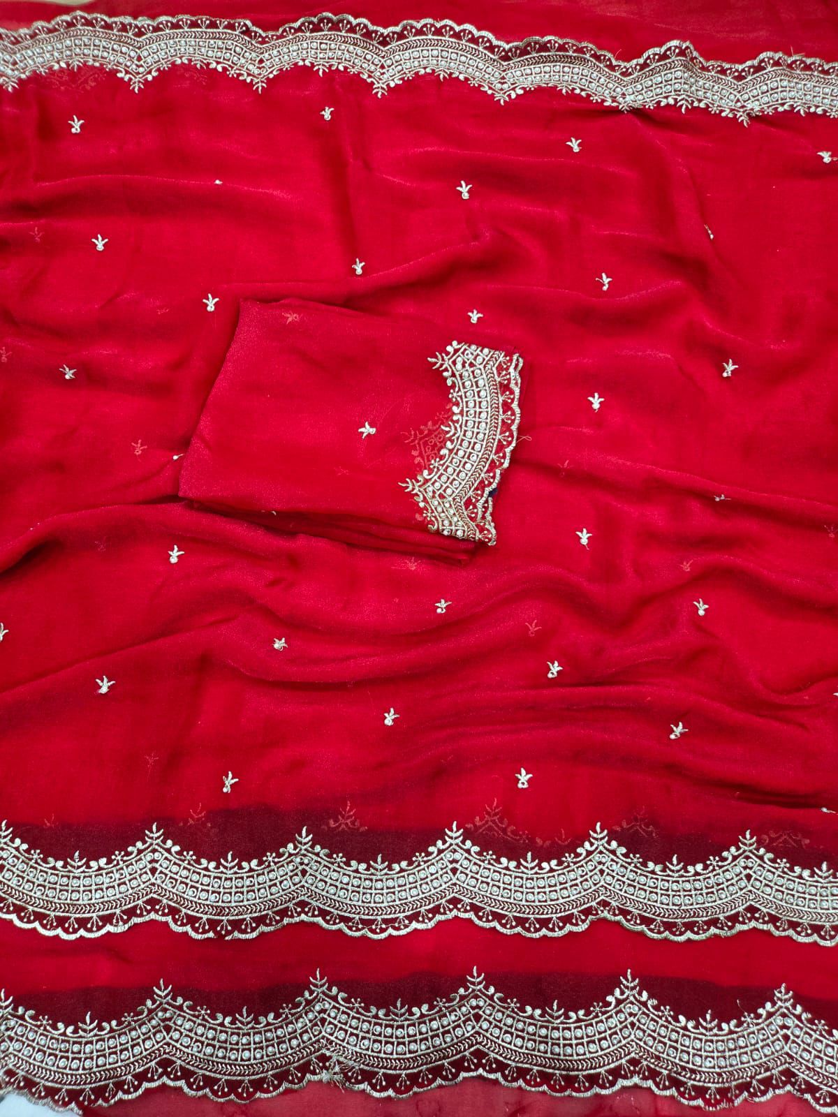 Satin Dual Shade Multi Embroidery Work Saree