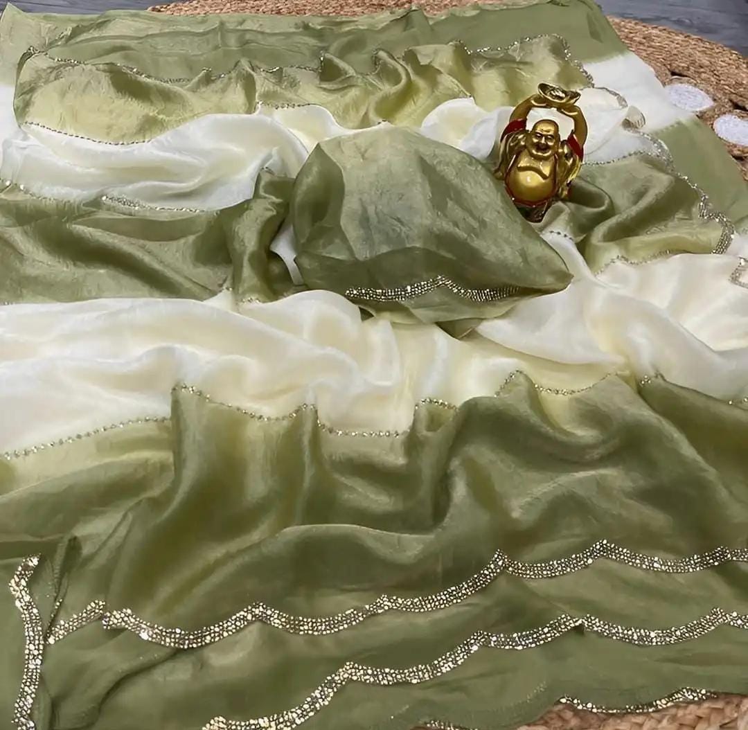 Fancy Fendy Chiffon Saree with zarkan stone work