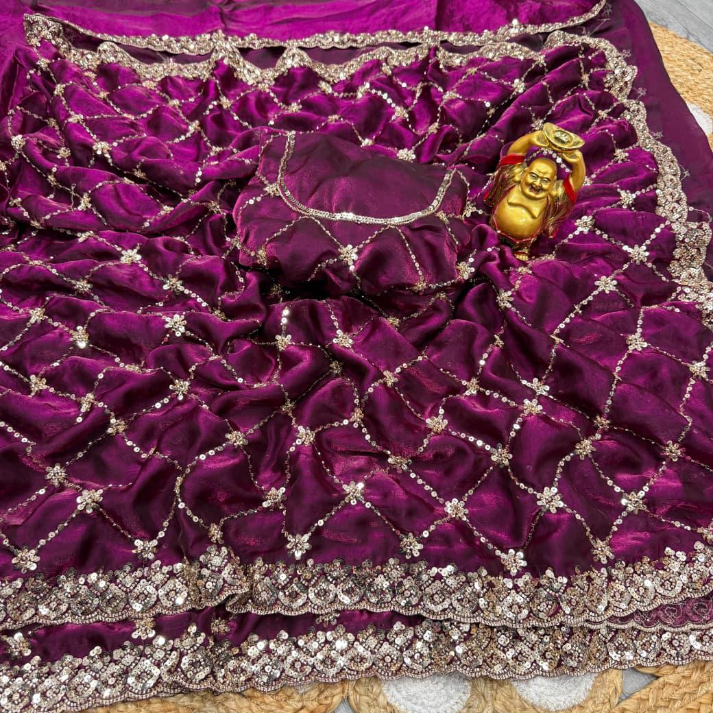 Designer Handwork Saree with cutdana work