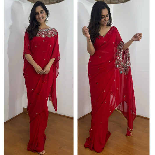2 Style Handwork Drape Saree with Stitched Blouse
