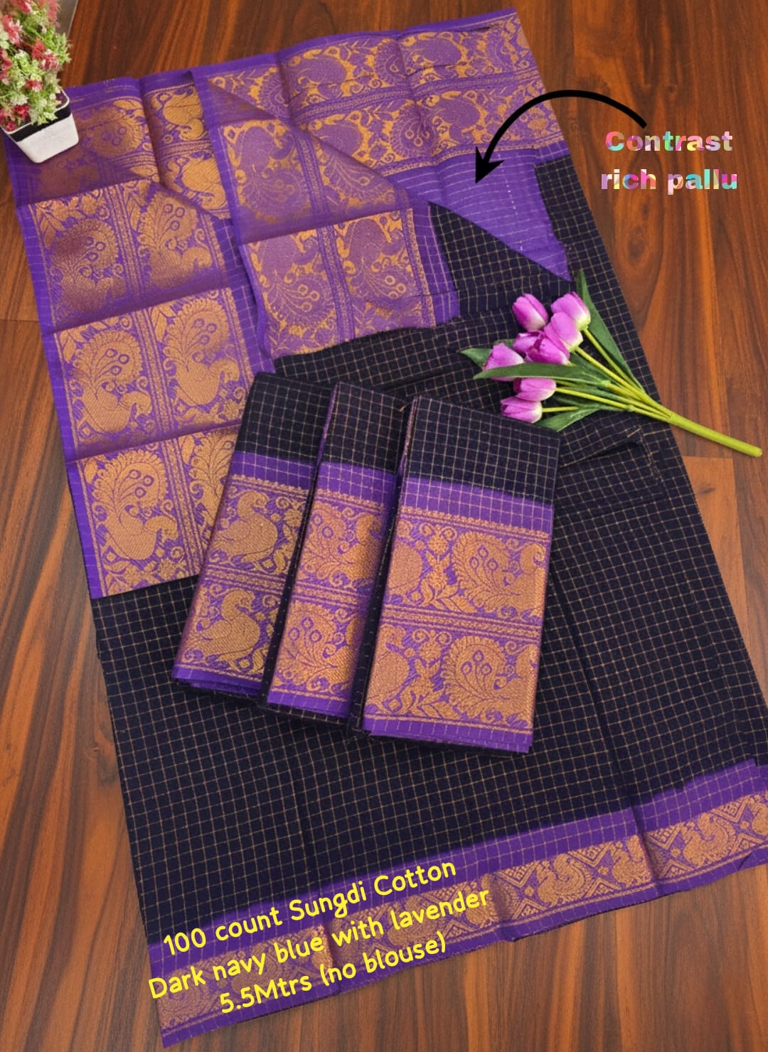 Premium Quality Zari Checked Sungudi Pure Soft Cotton Saree