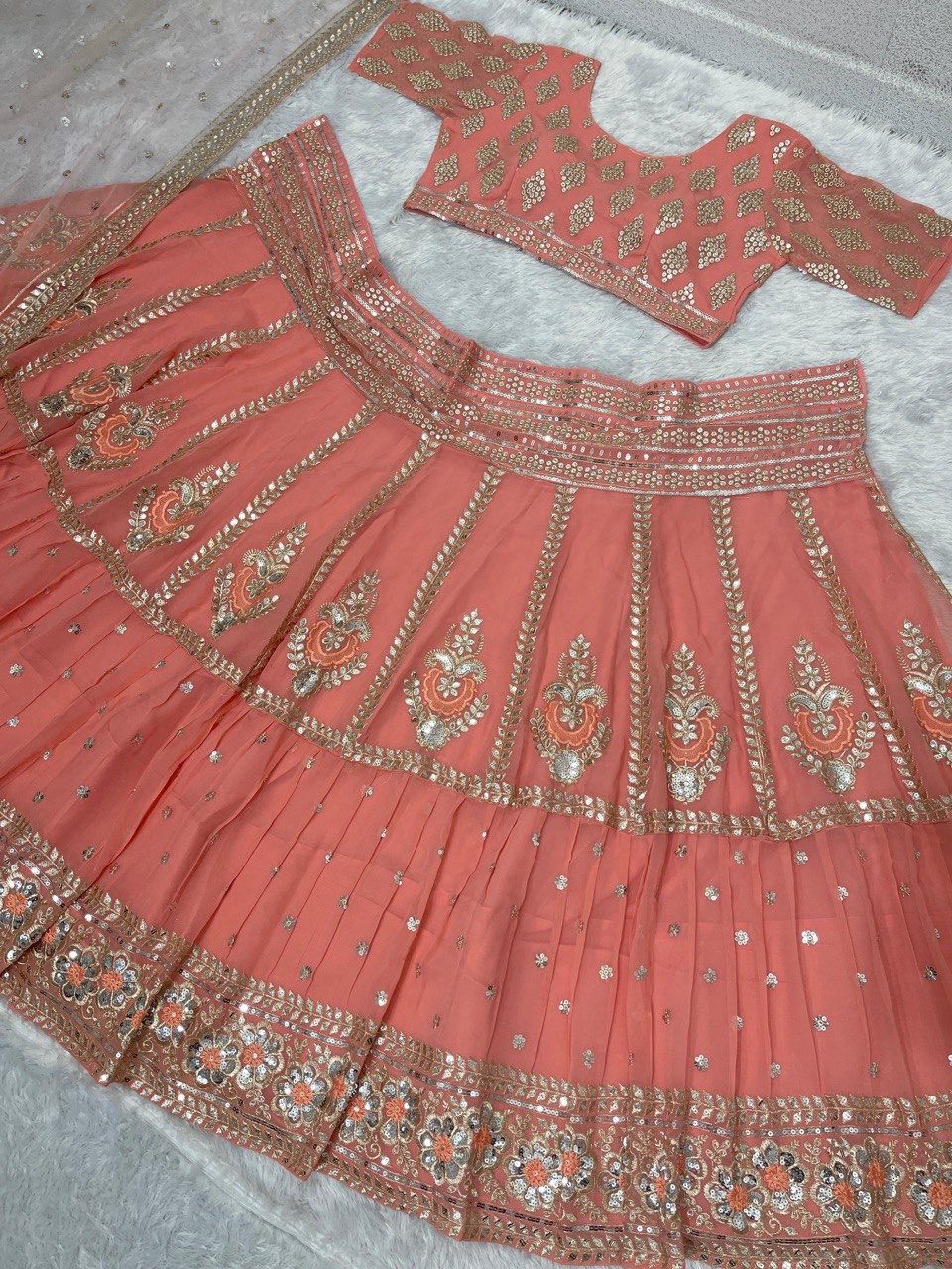 Peach Heavy Embroidered Lehenga