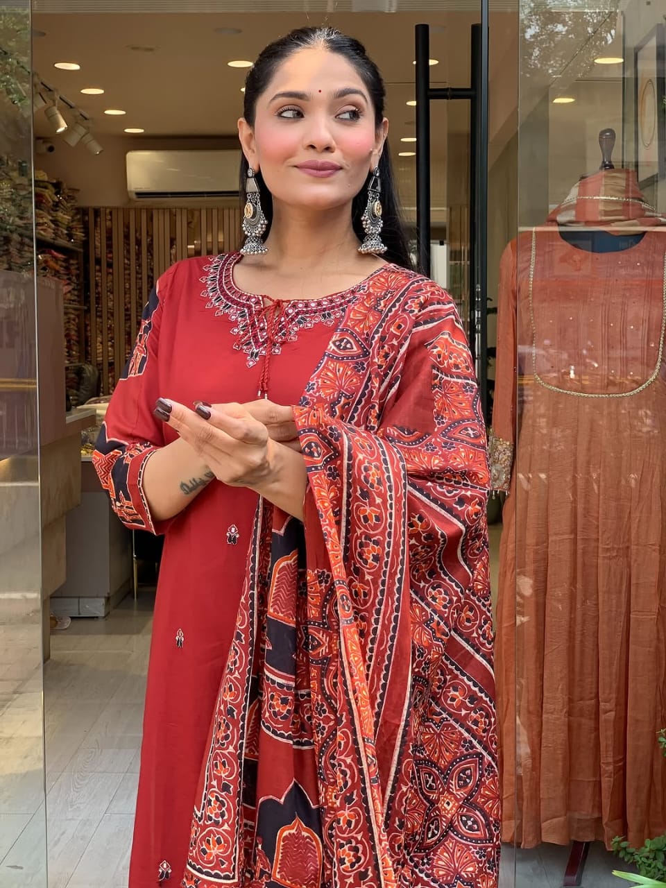 Maroon Printed Kurti Set