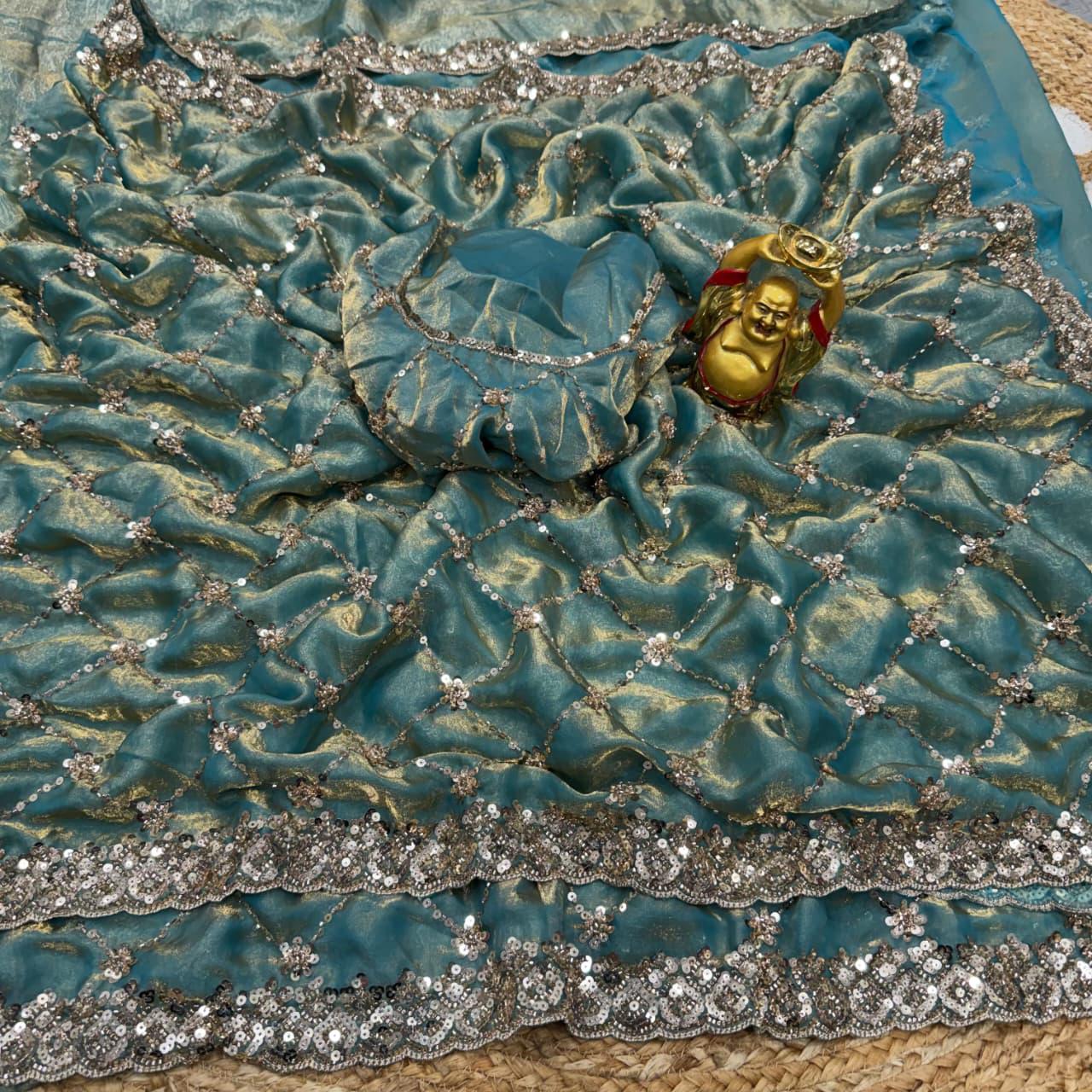 Designer Handwork Saree with cutdana work