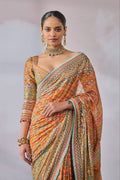Beautiful Chinnon silk Mirrorwork Saree