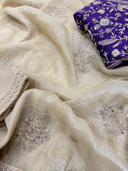 Soft Crunchy Silk Bead Sequins And Embroidery Work Saree