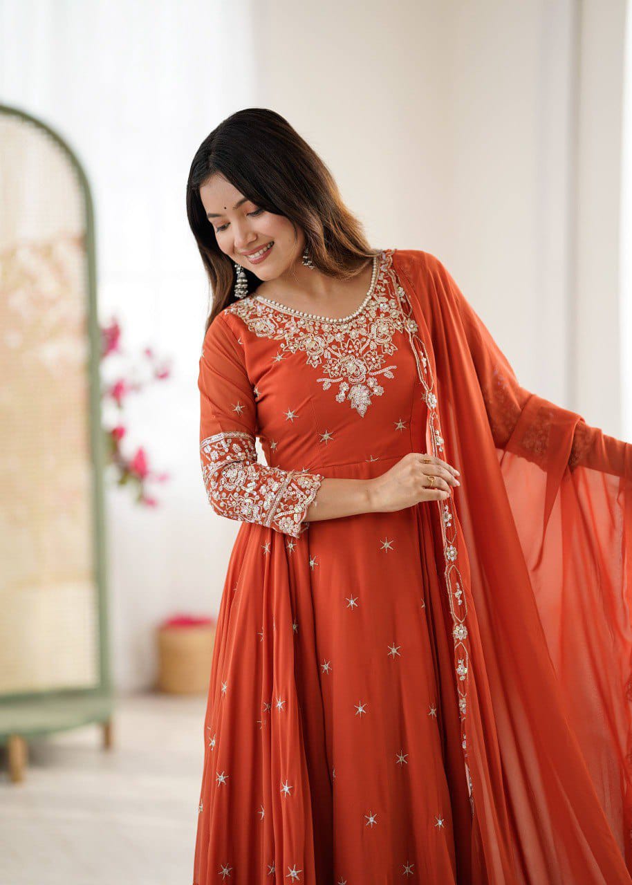 Designer Party Wear Heavy Embroidery Rainbow Sequence Anarkali Set