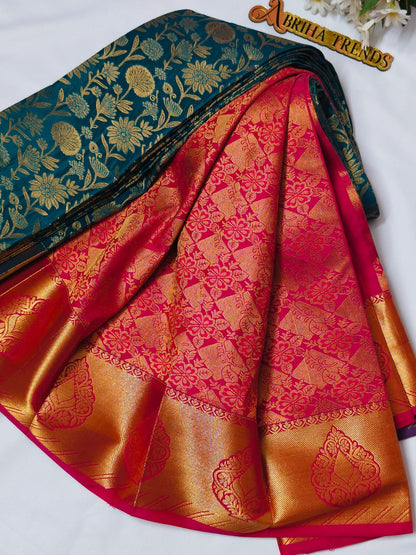 Teal Blue Kanchi Silk Saree