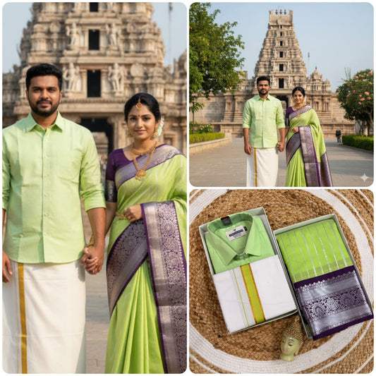 Couple Silk Saree& Cotton Dhoti Combos(His and Her Combos)