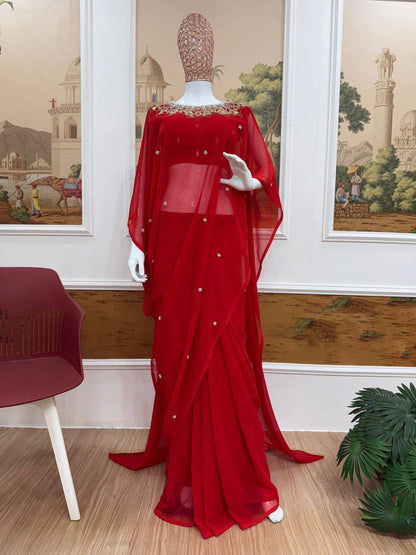 2 Style Handwork Drape Saree with Stitched Blouse