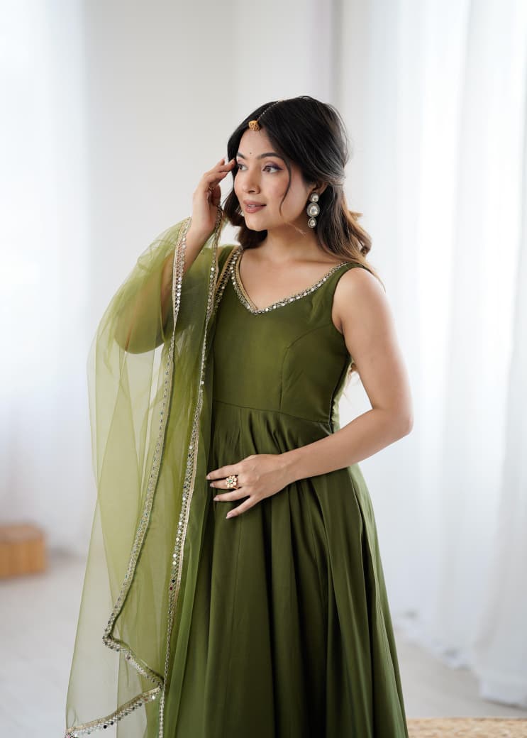 Pure Romansilk Chanderi fully Flair Anarkali Suit