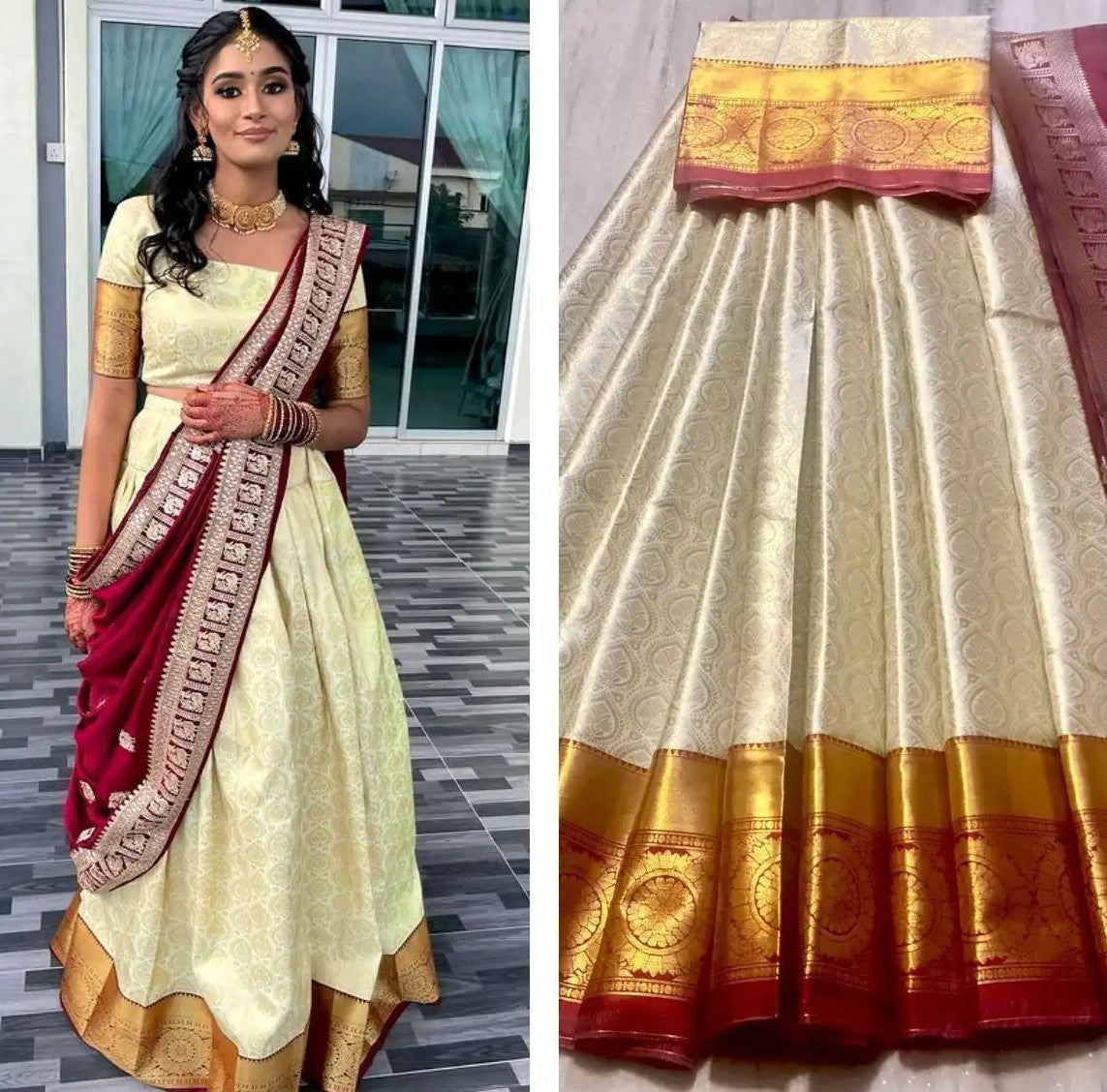 Traditional White Kanjeevaram HalfSaree