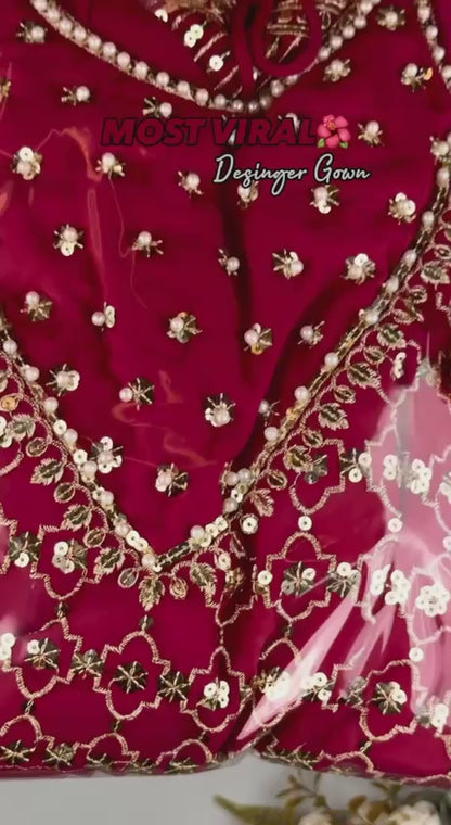 Red Sequin Embroidered Anarkali Gown with Dupatta – Designer Party Wear